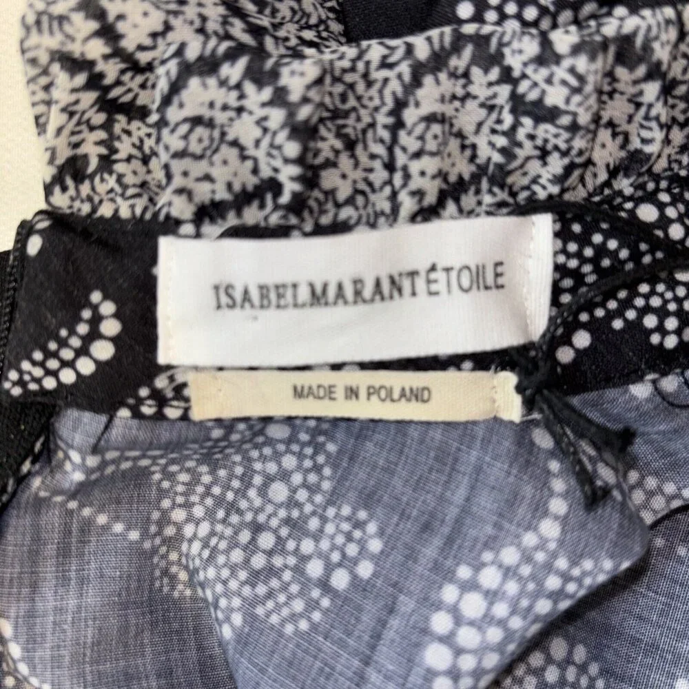 NWT Isabel Marant Etoile Black White Floral Dress Ruffles  Zip Long Sleeve Sz 36 - Picture 7 of 16
